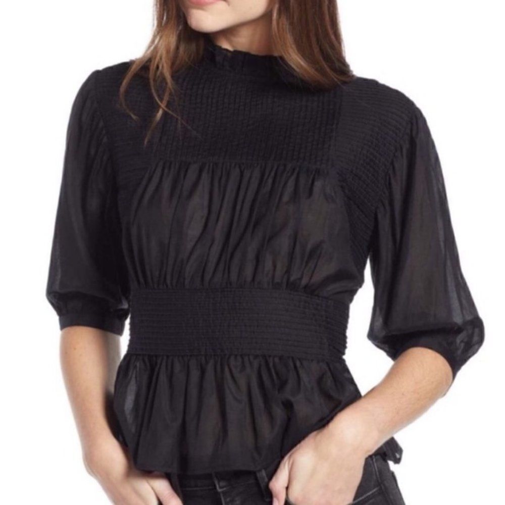 Something Navy Black Pleated Blouse Top